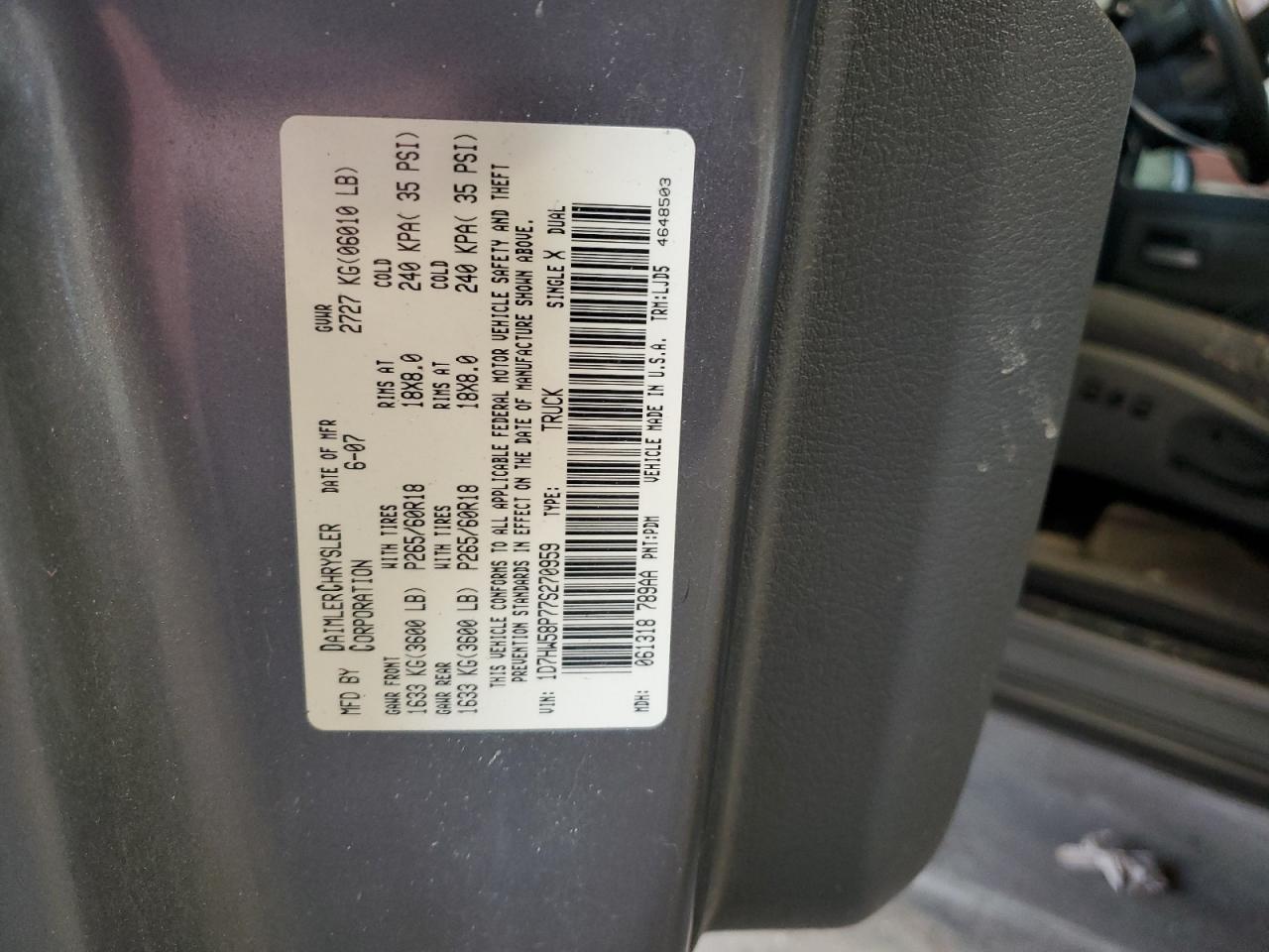2007 Dodge Dakota Quad Laramie VIN: 1D7HW58P77S270959 Lot: 64900215