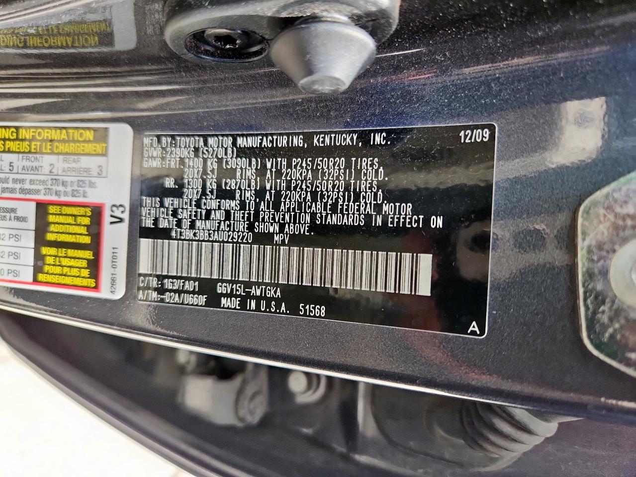 2010 Toyota Venza VIN: 4T3BK3BB3AU029220 Lot: 65902115