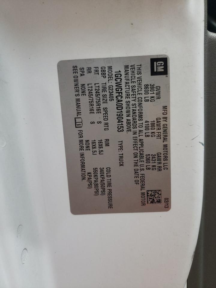 2013 Chevrolet Express G2500 VIN: 1GCWGFCA0D1904153 Lot: 66310785