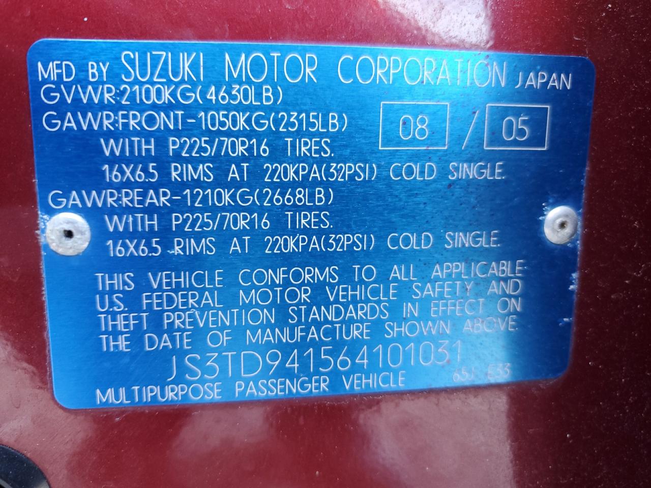 2006 Suzuki Grand Vitara VIN: JS3TD941564101031 Lot: 66098185