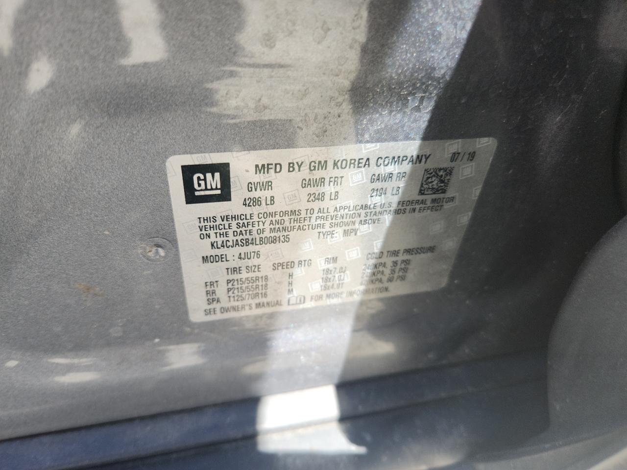 2020 Buick Encore Preferred VIN: KL4CJASB4LB008135 Lot: 64789395