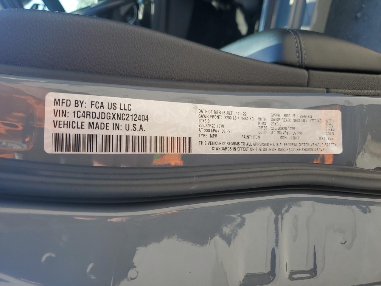 2022 Dodge Durango Gt VIN: 1C4RDJDGXNC212404 Lot: 64625195