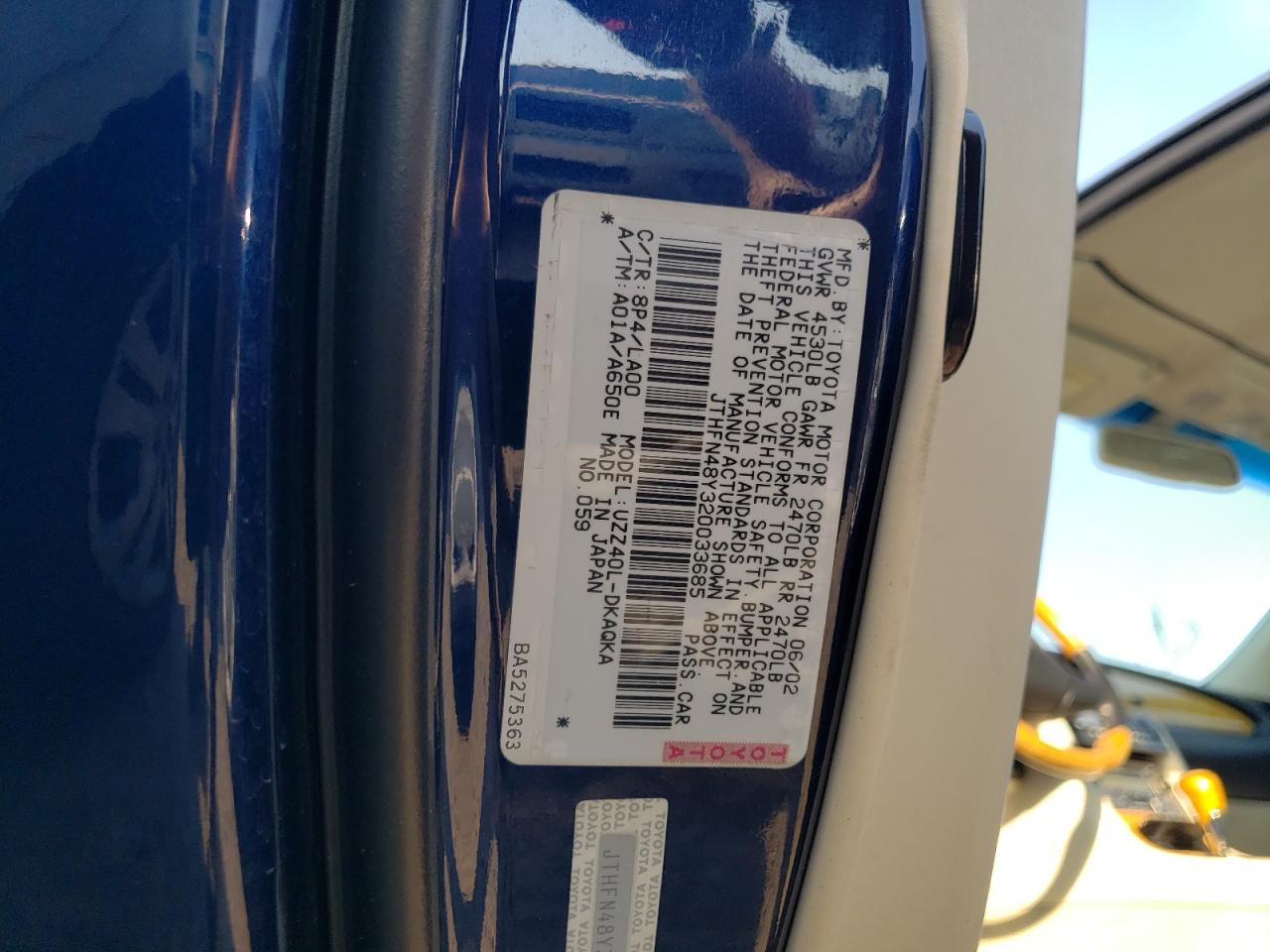 2002 Lexus Sc 430 VIN: JTHFN48Y320033685 Lot: 65004345