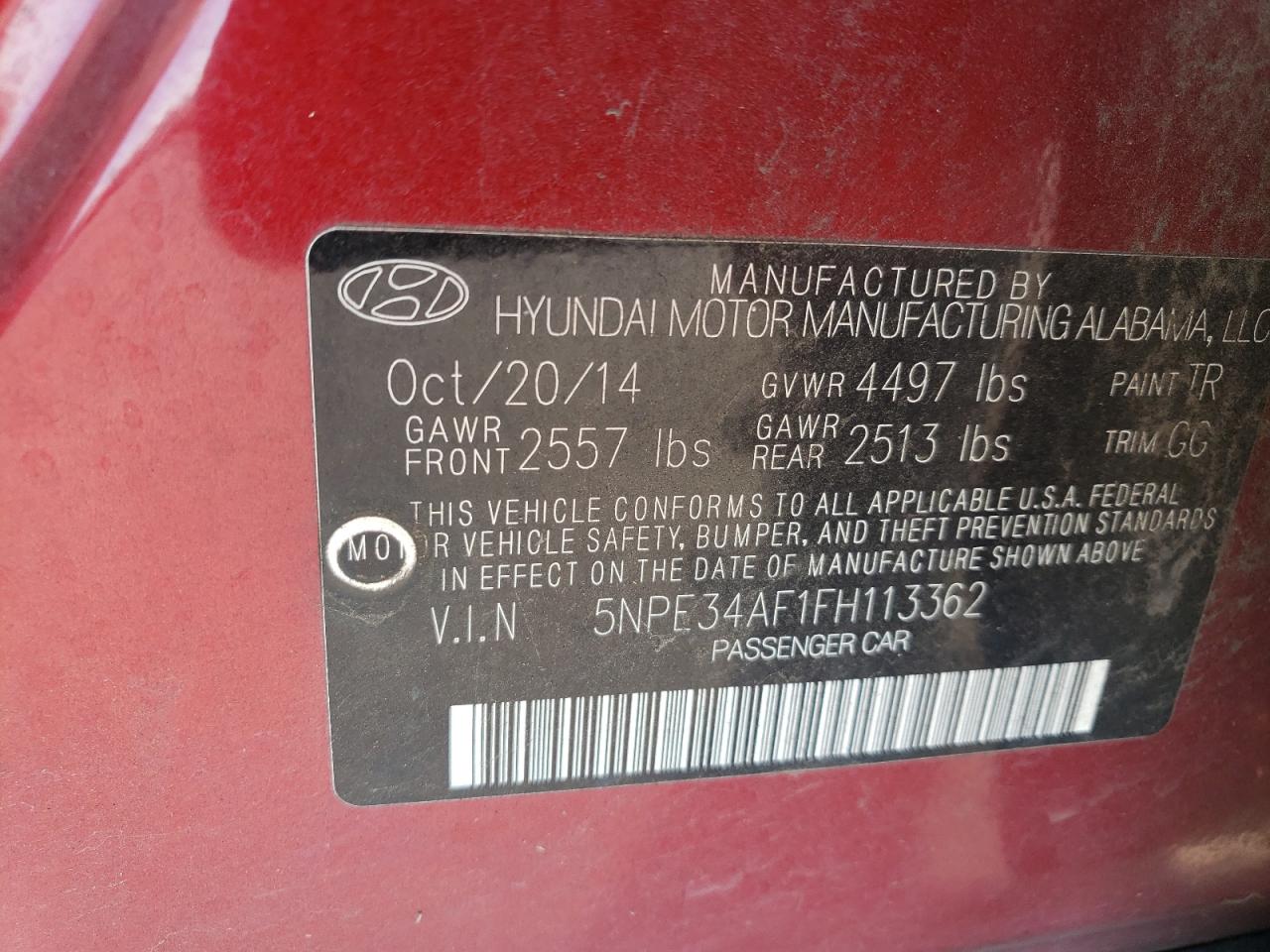 2015 Hyundai Sonata Sport VIN: 5NPE34AF1FH113362 Lot: 66682625