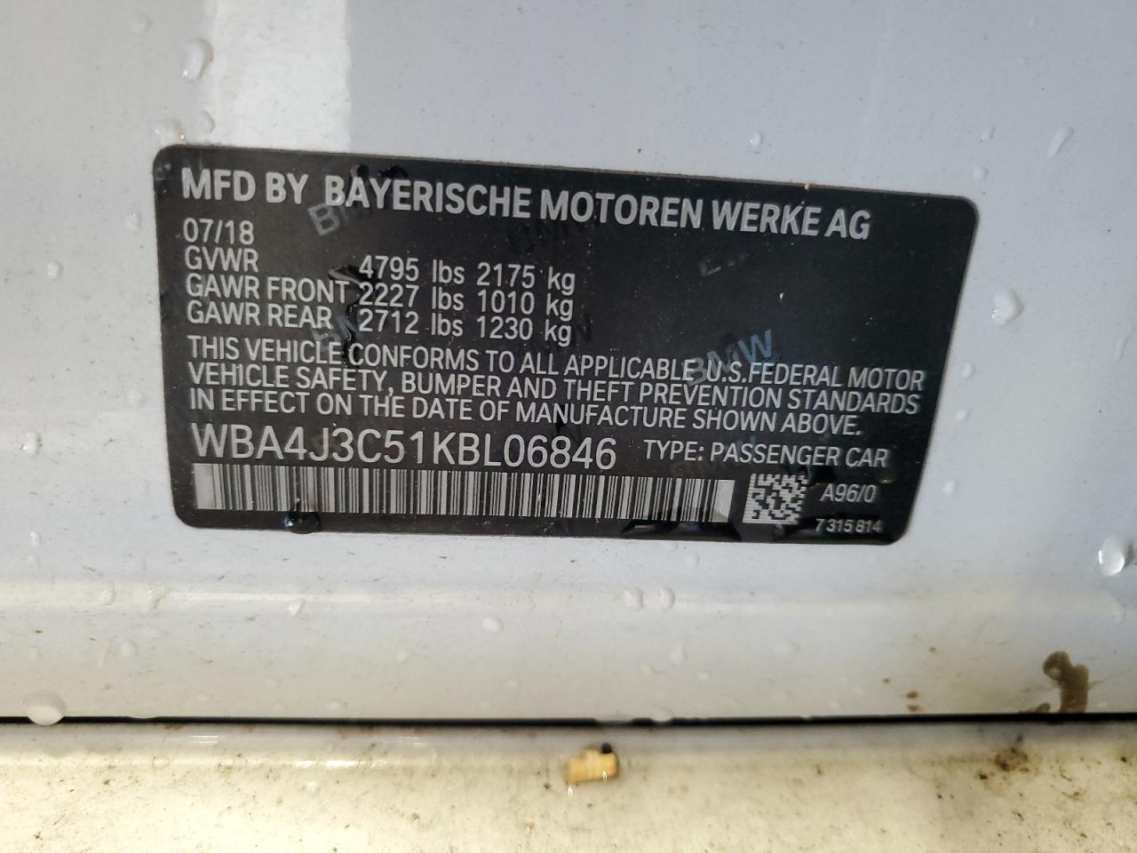 2019 BMW 430Xi Gran Coupe VIN: WBA4J3C51KBL06846 Lot: 64474335