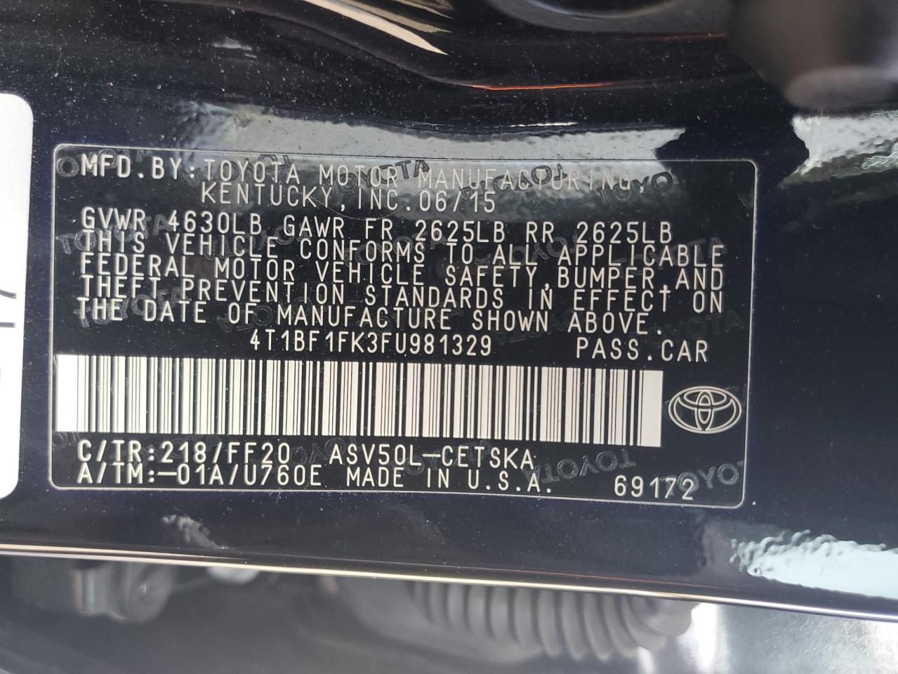 2015 Toyota Camry Le VIN: 4T1BF1FK3FU981329 Lot: 65638635