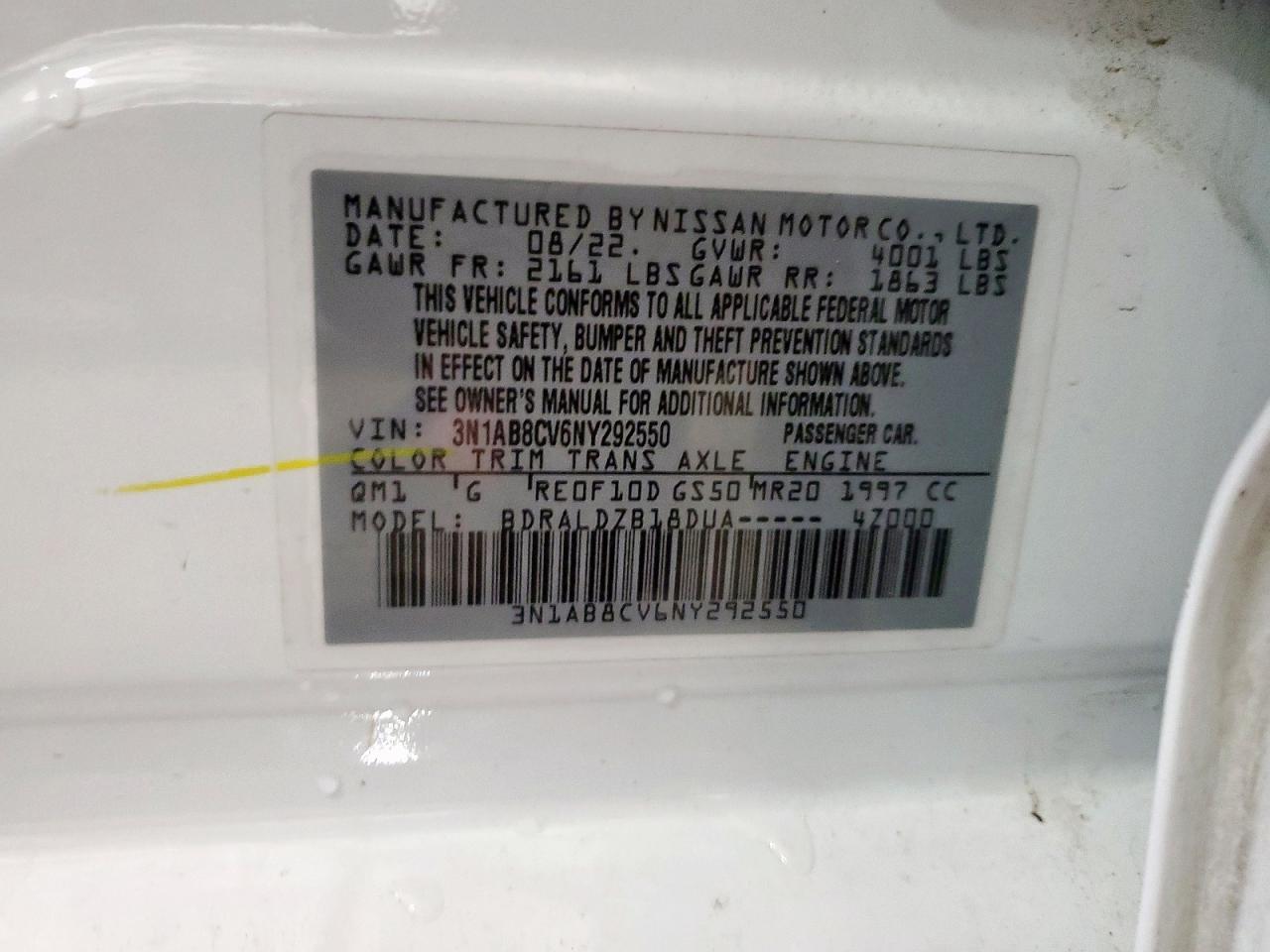 2022 Nissan Sentra Sv VIN: 3N1AB8CV6NY292550 Lot: 63695785