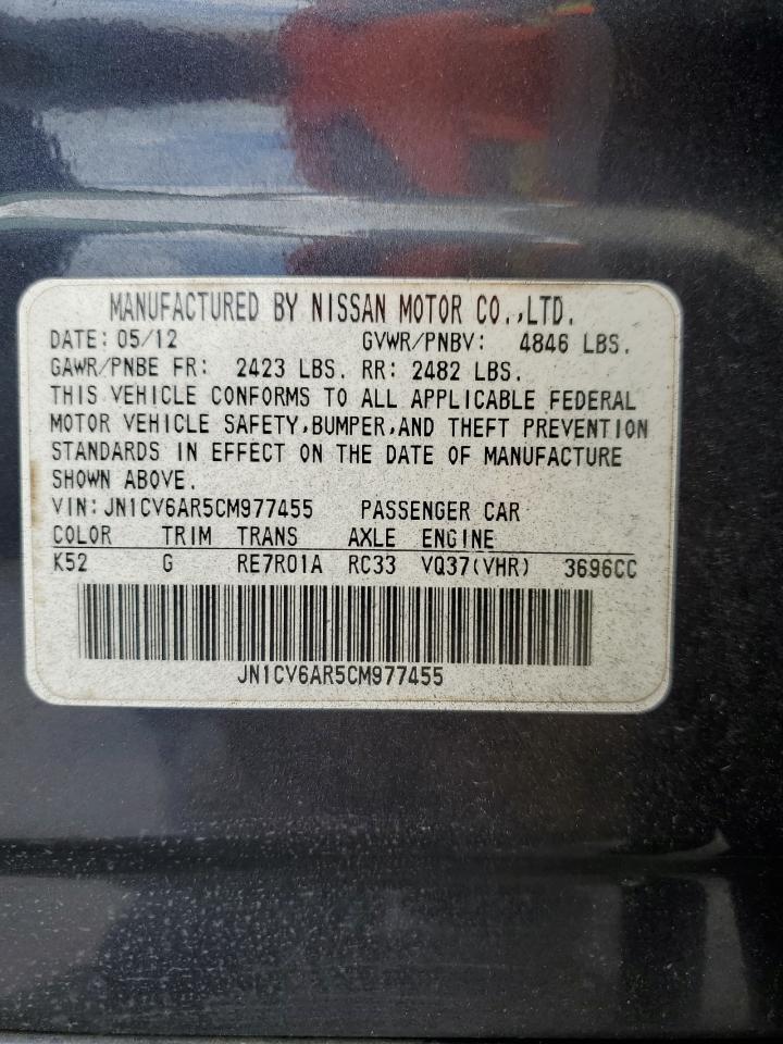 2012 Infiniti G37 VIN: JN1CV6AR5CM977455 Lot: 63778495