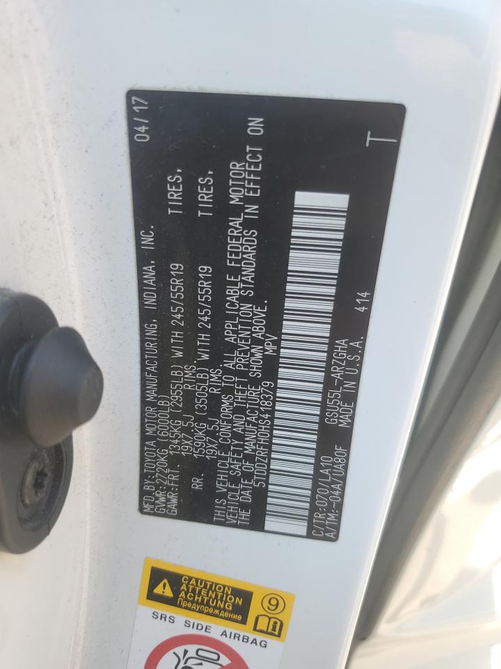 2017 Toyota Highlander Limited VIN: 5TDDZRFH0HS418379 Lot: 64690985