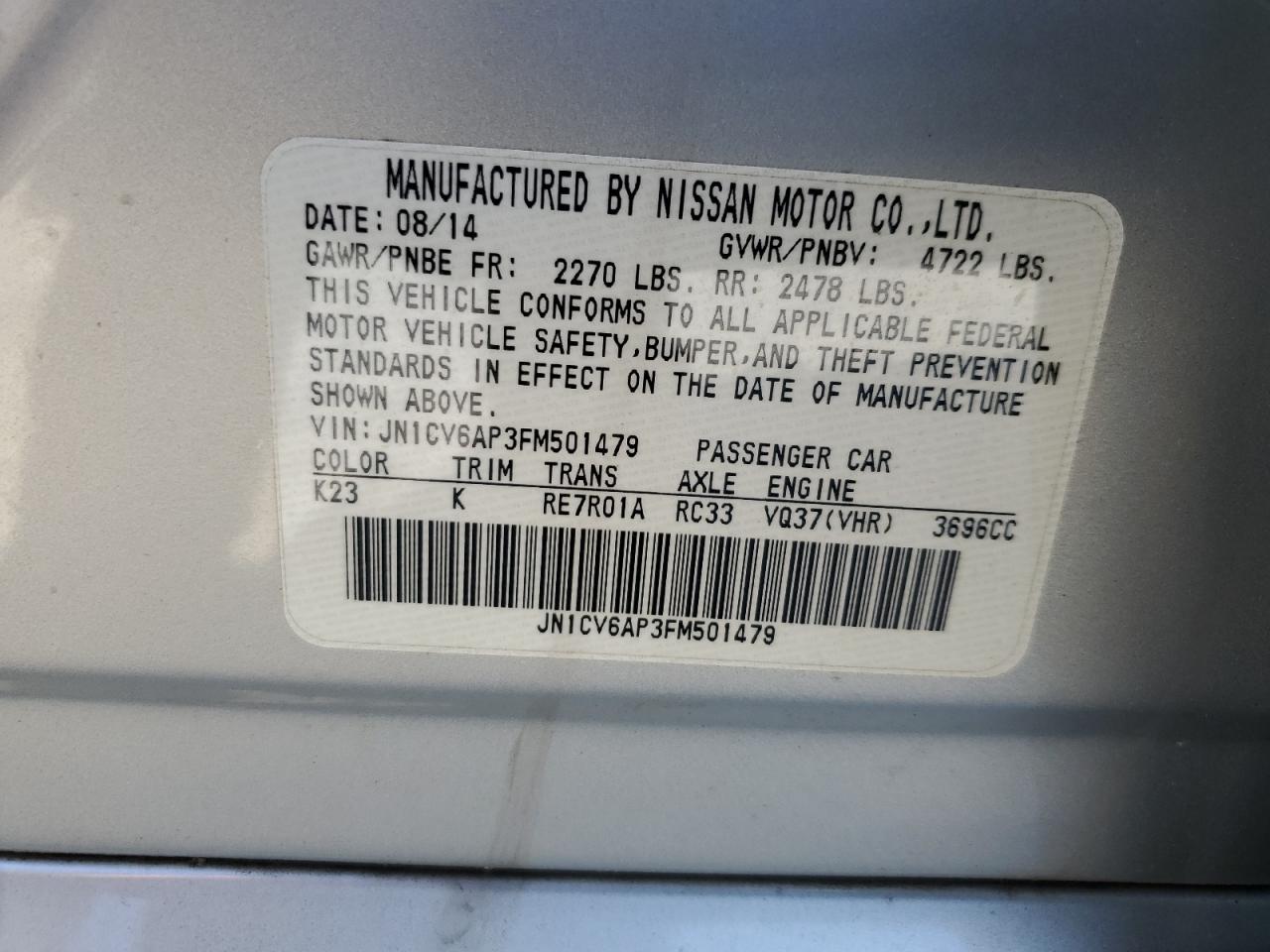 2015 Infiniti Q40 VIN: JN1CV6AP3FM501479 Lot: 64452075