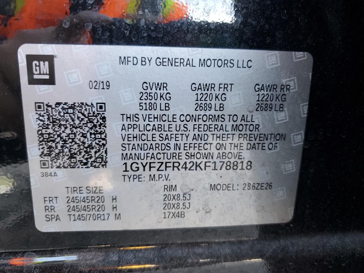 2019 Cadillac Xt4 Sport VIN: 1GYFZFR42KF178818 Lot: 64653495