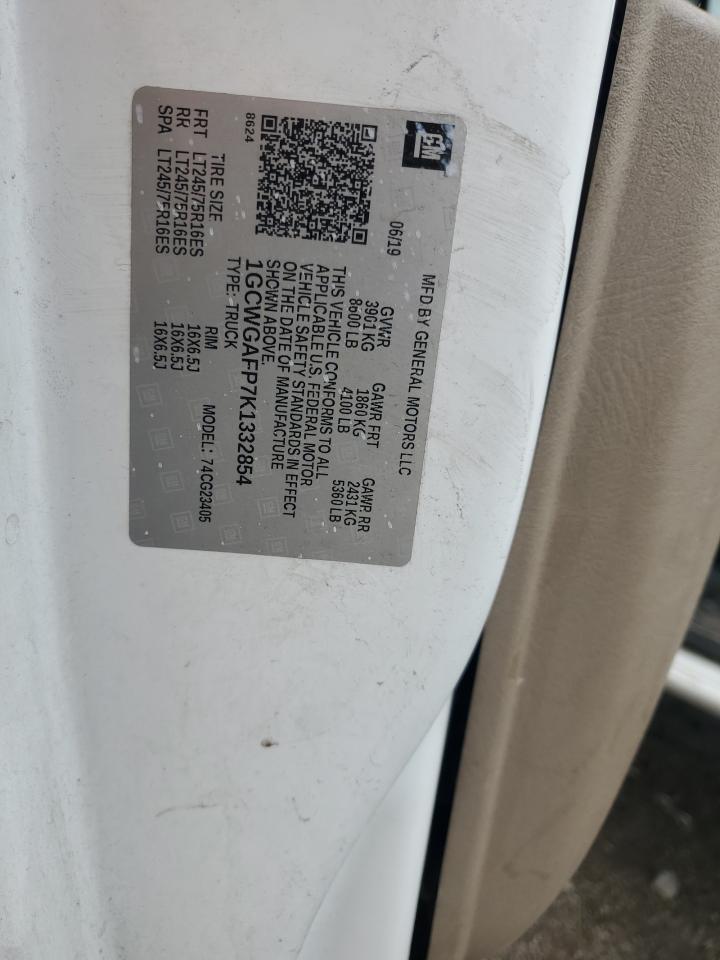 2019 Chevrolet Express G2500 VIN: 1GCWGAFP7K1332854 Lot: 64747735