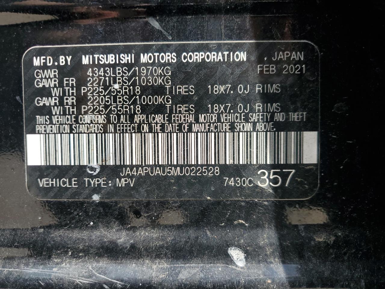 2021 Mitsubishi Outlander Sport Es VIN: JA4APUAU5MU022528 Lot: 64483315