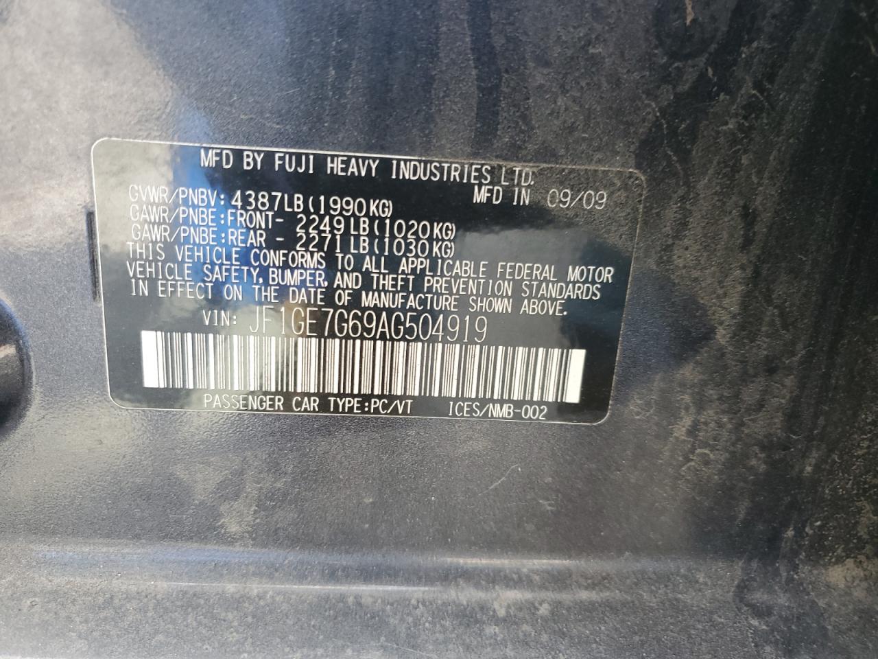 2010 Subaru Impreza Wrx Limited VIN: JF1GE7G69AG504919 Lot: 65356055