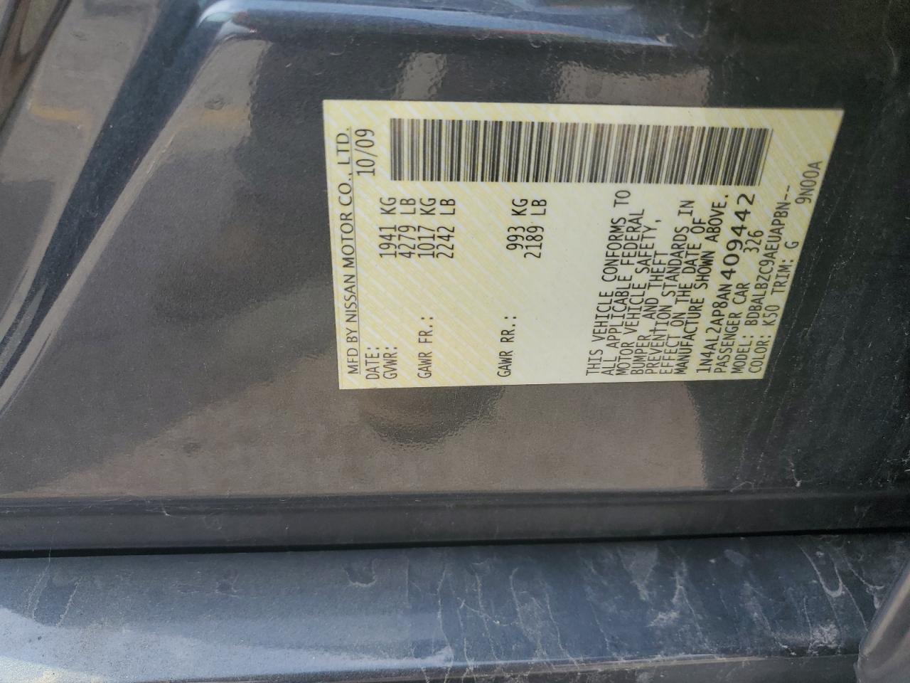 2010 Nissan Altima Base VIN: 1N4AL2AP8AN409442 Lot: 64883095