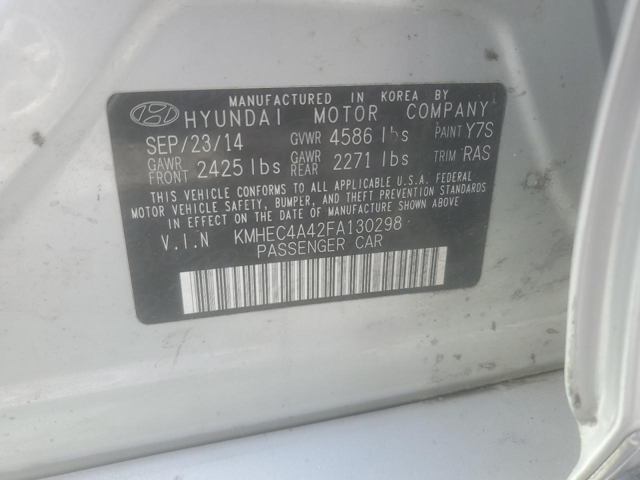 2015 Hyundai Sonata Hybrid VIN: KMHEC4A42FA130298 Lot: 65427085