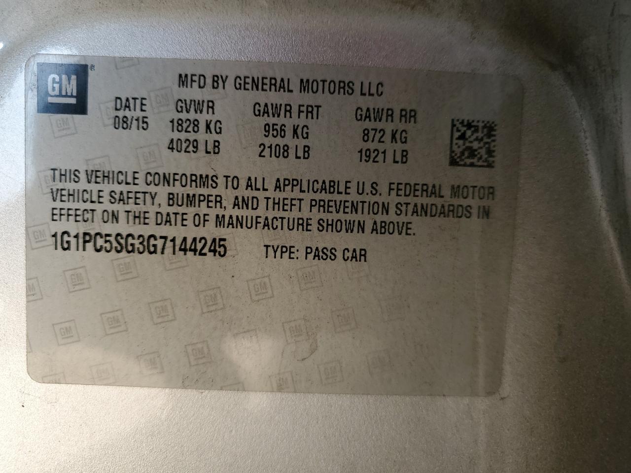 2016 Chevrolet Cruze Limited Ls VIN: 1G1PC5SG3G7144245 Lot: 64027695