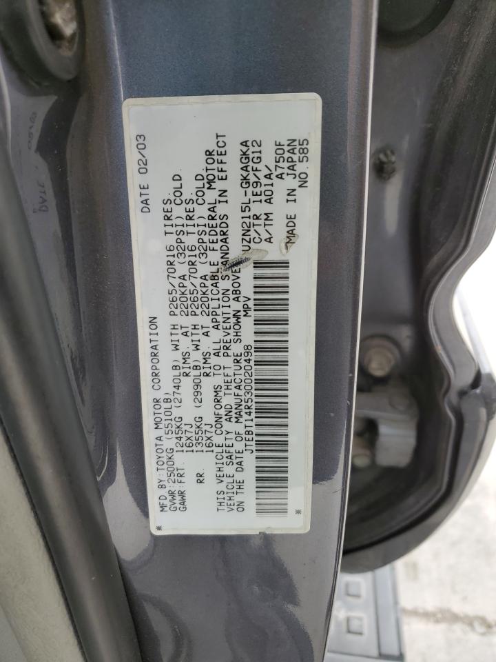 2003 Toyota 4Runner Sr5 VIN: JTEBT14R530020498 Lot: 62851945