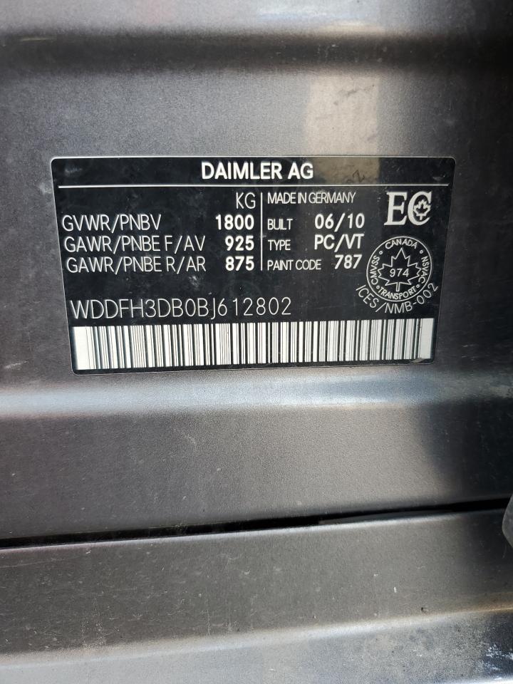 2011 Mercedes-Benz B200 VIN: WDDFH3DB0BJ612802 Lot: 64724855