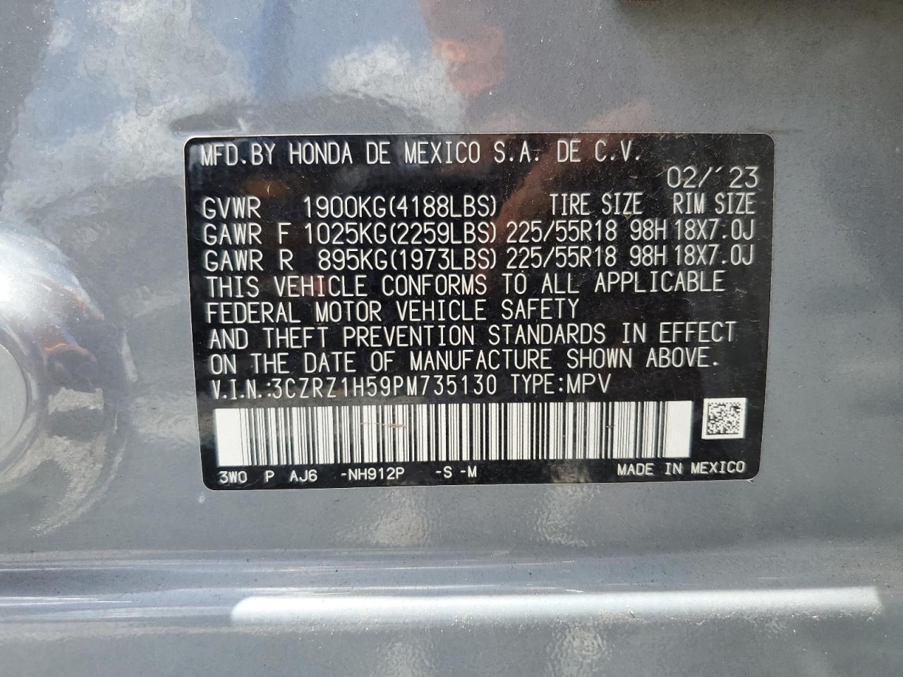2023 Honda Hr-V Sport VIN: 3CZRZ1H59PM735130 Lot: 65330795