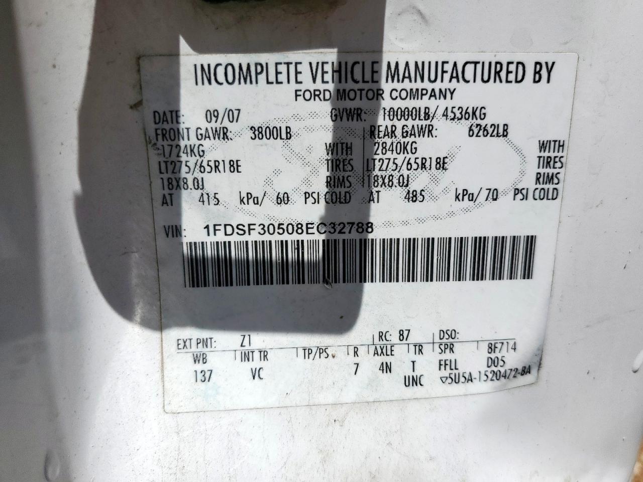 2008 Ford F350 Srw Super Duty VIN: 1FDSF30508EC32788 Lot: 64673565