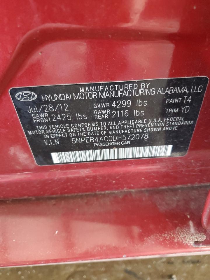 2013 Hyundai Sonata Gls VIN: 5NPEB4AC0DH572078 Lot: 66490525