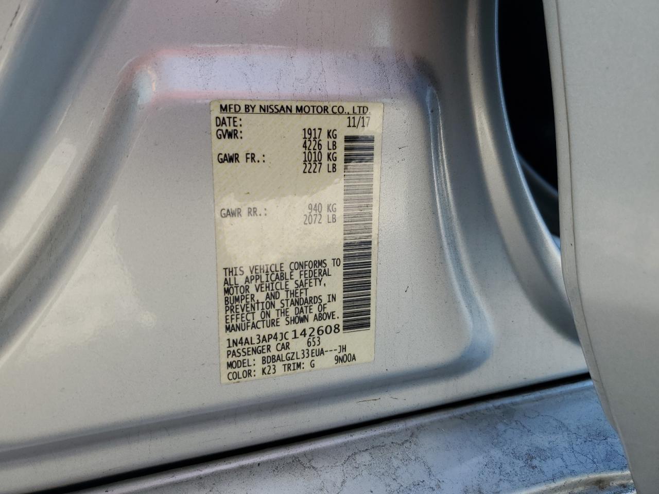 2018 Nissan Altima 2.5 VIN: 1N4AL3AP4JC142608 Lot: 65242775