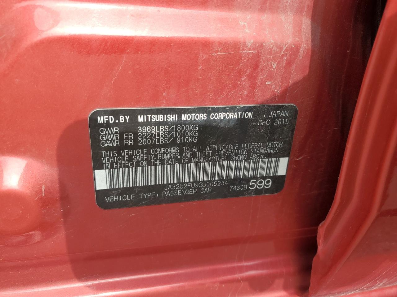 2016 Mitsubishi Lancer Es VIN: JA32U2FU9GU005234 Lot: 65286745