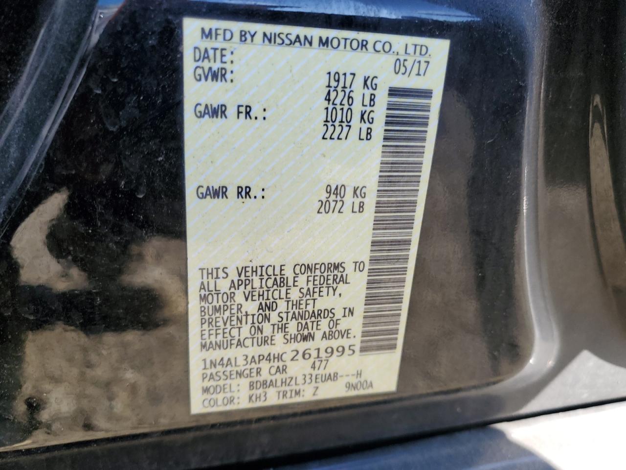 1n4al3ap4hc261995 1N4AL3AP4HC261995 2017 Nissan Altima 2.5