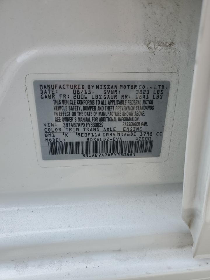2015 Nissan Sentra S VIN: 3N1AB7APXFY330829 Lot: 65379235