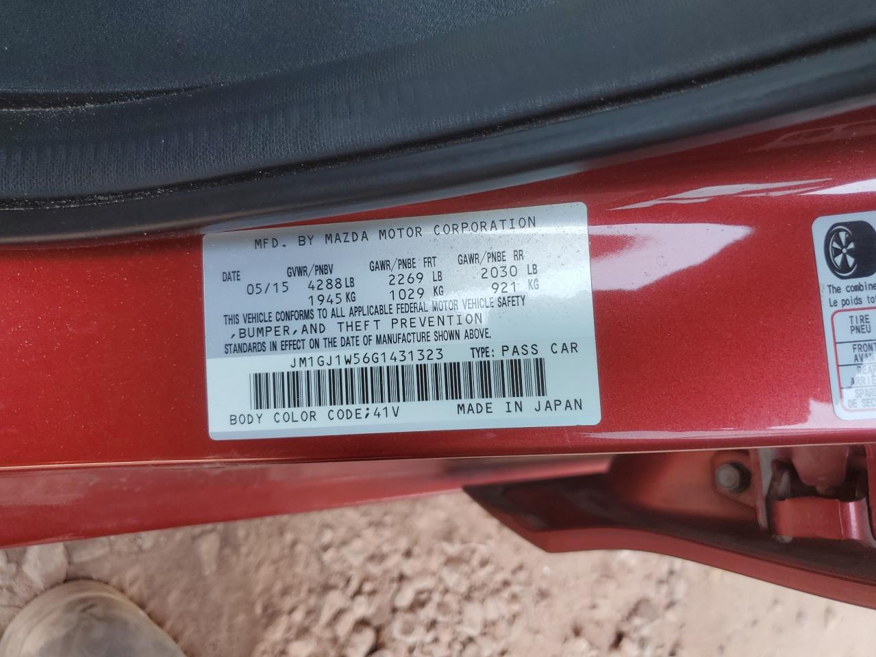 2016 Mazda 6 Grand Touring VIN: JM1GJ1W56G1431323 Lot: 64781295