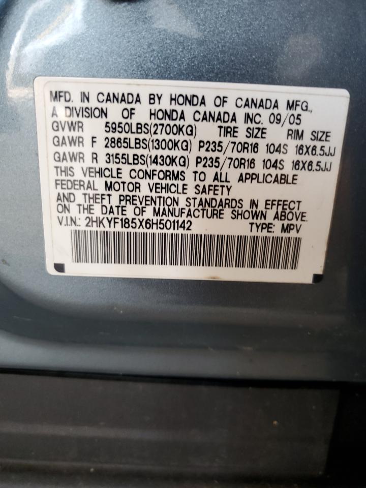 2006 Honda Pilot Ex VIN: 2HKYF185X6H501142 Lot: 62895915