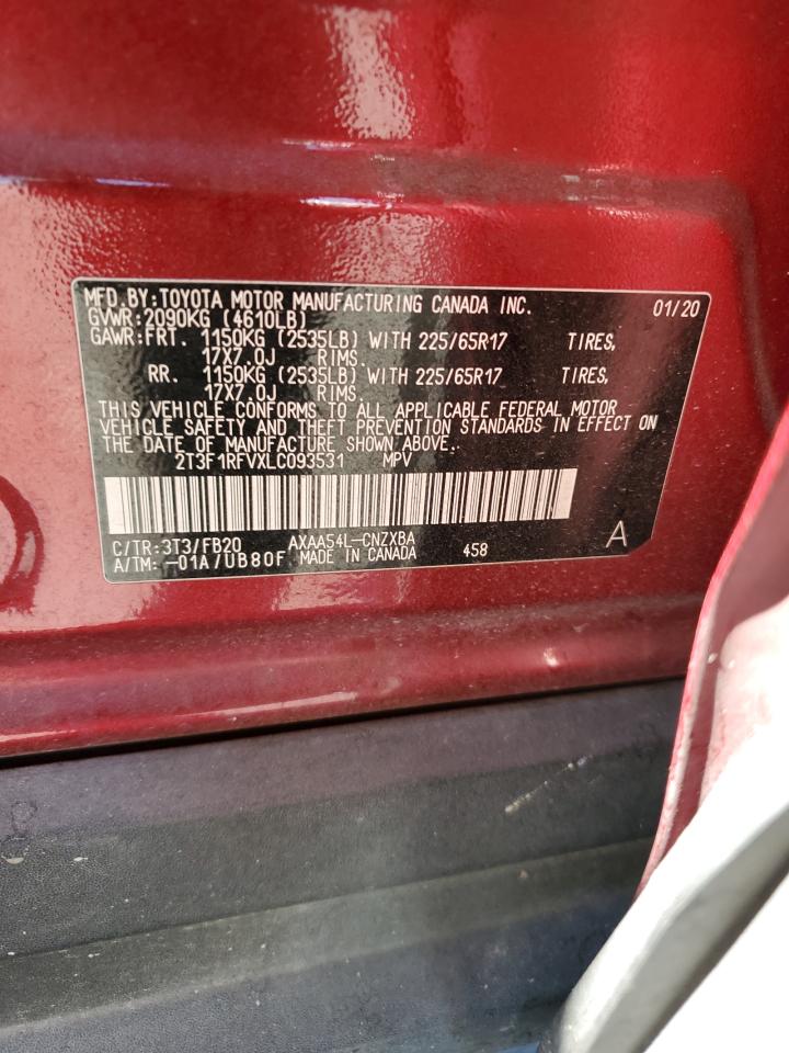 2020 Toyota Rav4 Le VIN: 2T3F1RFVXLC093531 Lot: 63845475