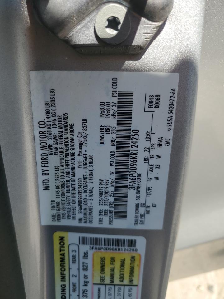 2019 Ford Fusion Titanium VIN: 3FA6P0D96KR124250 Lot: 65409725