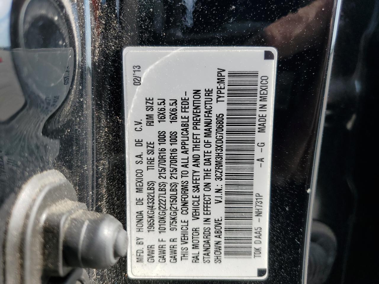 2013 Honda Cr-V Lx VIN: 3CZRM3H3XDG706805 Lot: 64601655