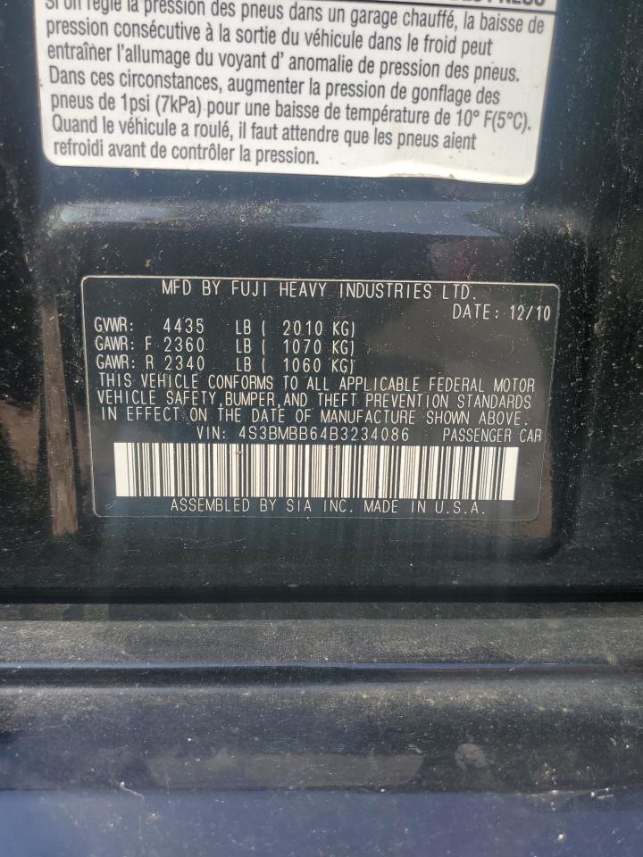 2011 Subaru Legacy 2.5I Premium VIN: 4S3BMBB64B3234086 Lot: 63397285