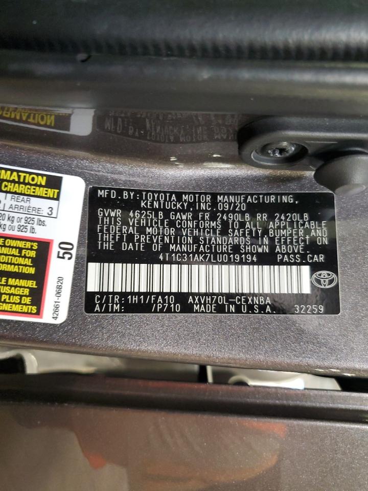 2020 Toyota Camry Le VIN: 4T1C31AK7LU019194 Lot: 64504235