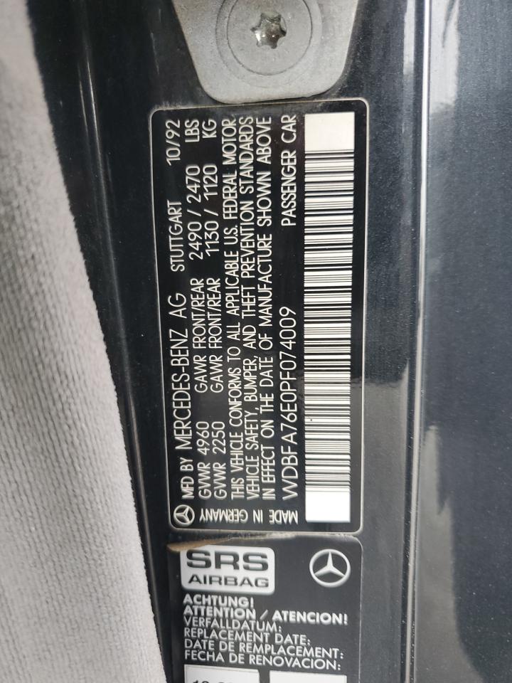 1993 Mercedes-Benz 600 Sl VIN: WDBFA76E0PF074009 Lot: 64992195