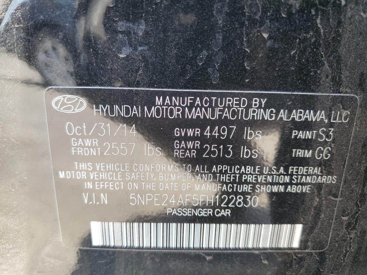 2015 Hyundai Sonata Se VIN: 5NPE24AF5FH122830 Lot: 65461575