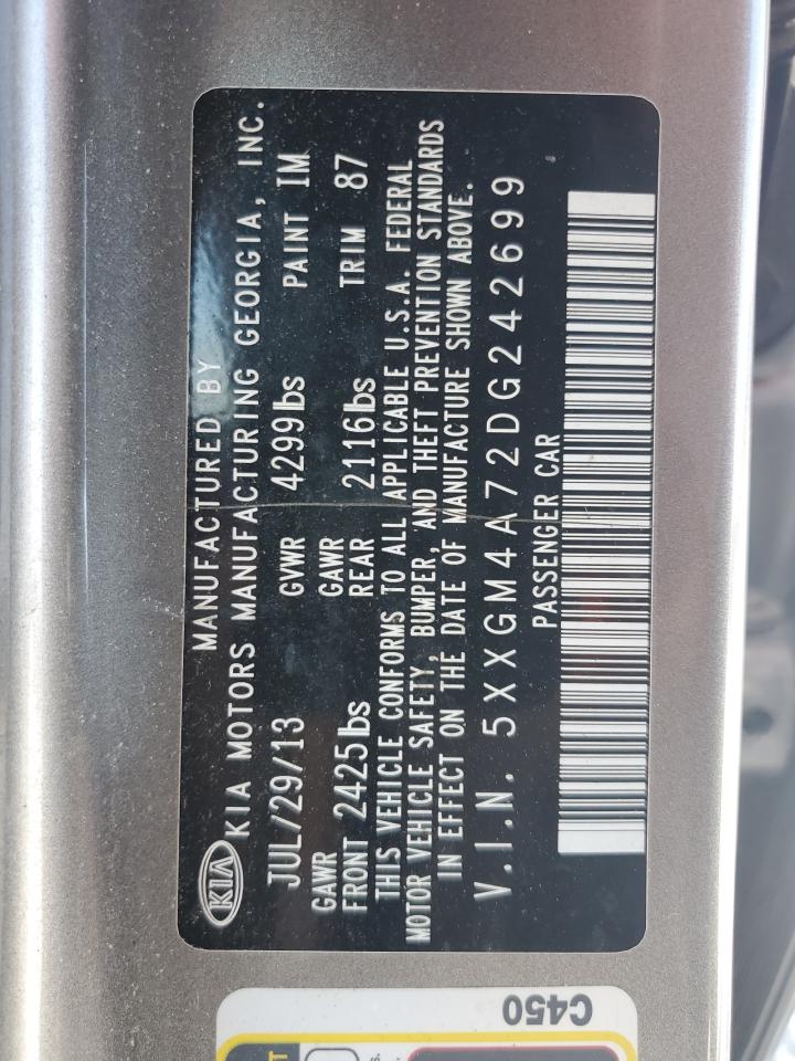 2013 Kia Optima Lx VIN: 5XXGM4A72DG242699 Lot: 65800185