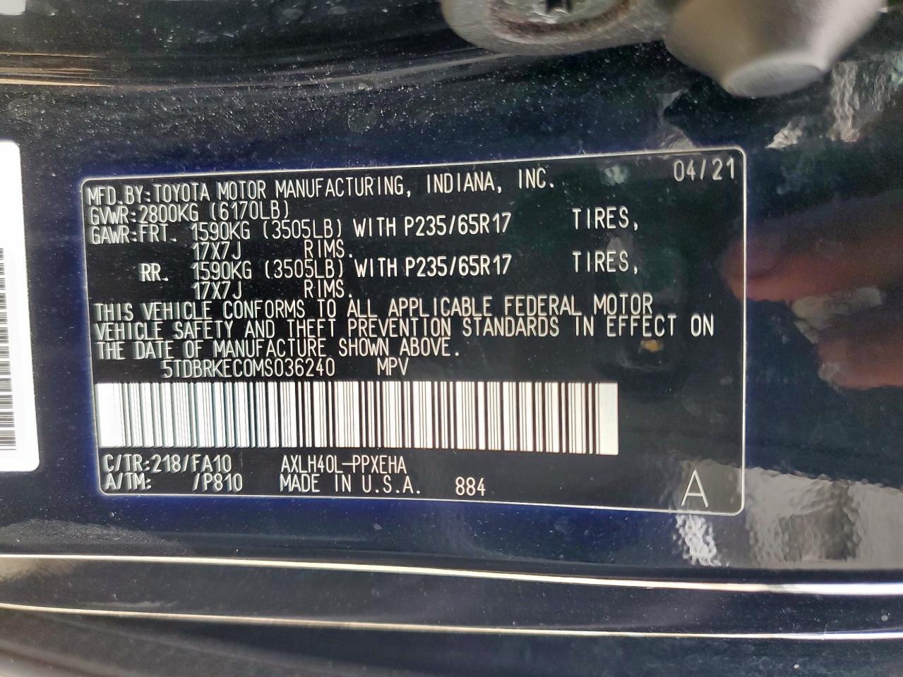 2021 Toyota Sienna Le VIN: 5TDBRKEC0MS036240 Lot: 63517615