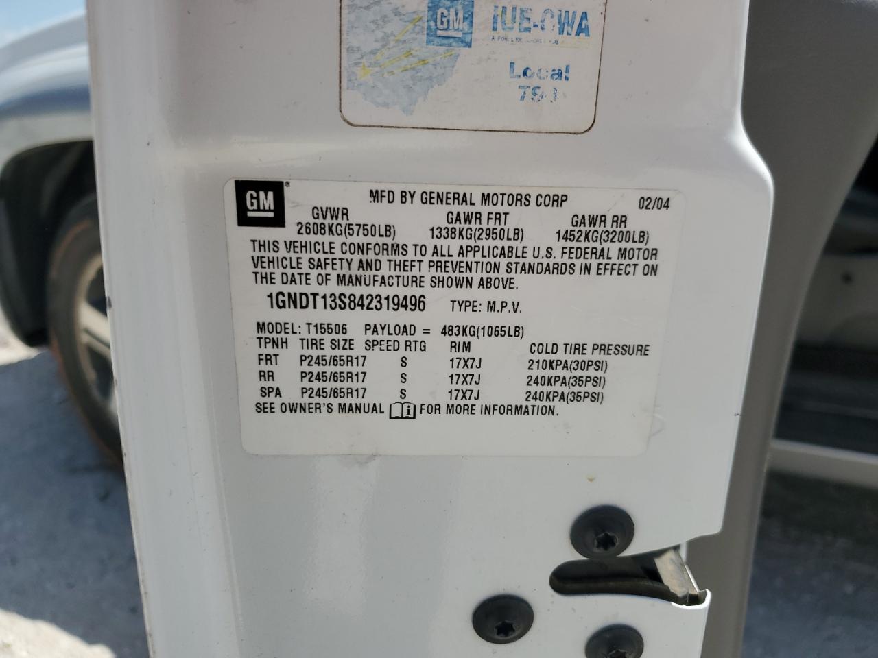 2004 Chevrolet Trailblazer Ls VIN: 1GNDT13S842319496 Lot: 65891925