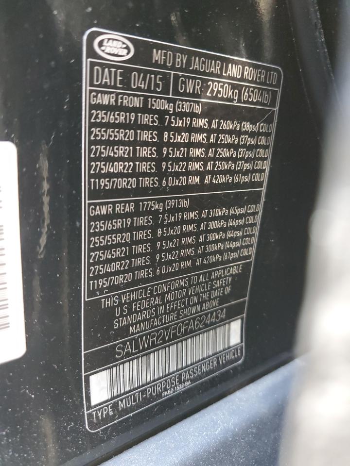 2015 Land Rover Range Rover Sport Hse VIN: SALWR2VF0FA624434 Lot: 65393195