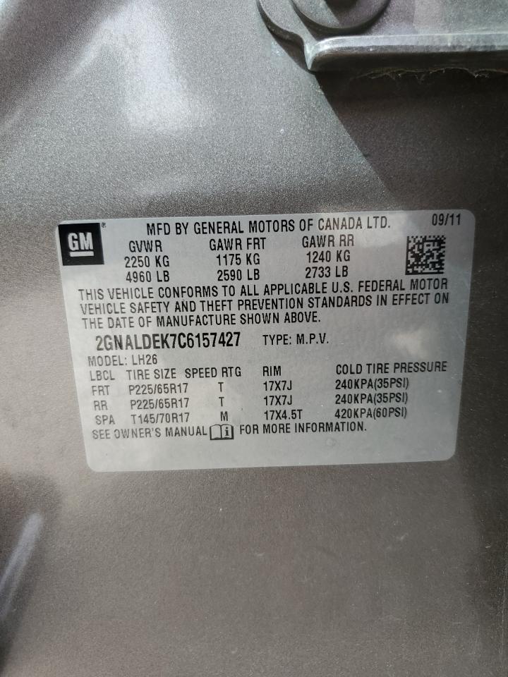 2012 Chevrolet Equinox Lt VIN: 2GNALDEK7C6157427 Lot: 65388805