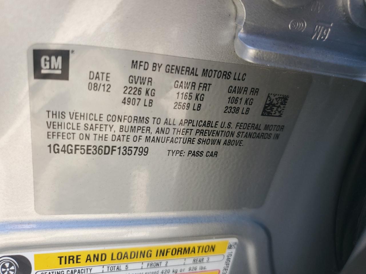 2013 Buick Lacrosse Premium VIN: 1G4GF5E36DF135799 Lot: 63403925