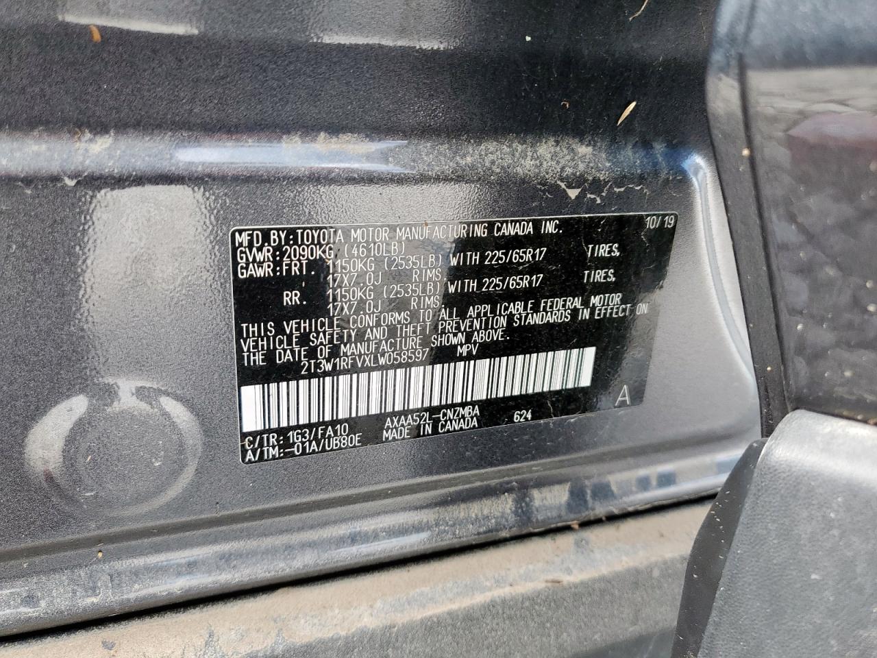 2020 Toyota Rav4 Xle VIN: 2T3W1RFVXLW058597 Lot: 64618145