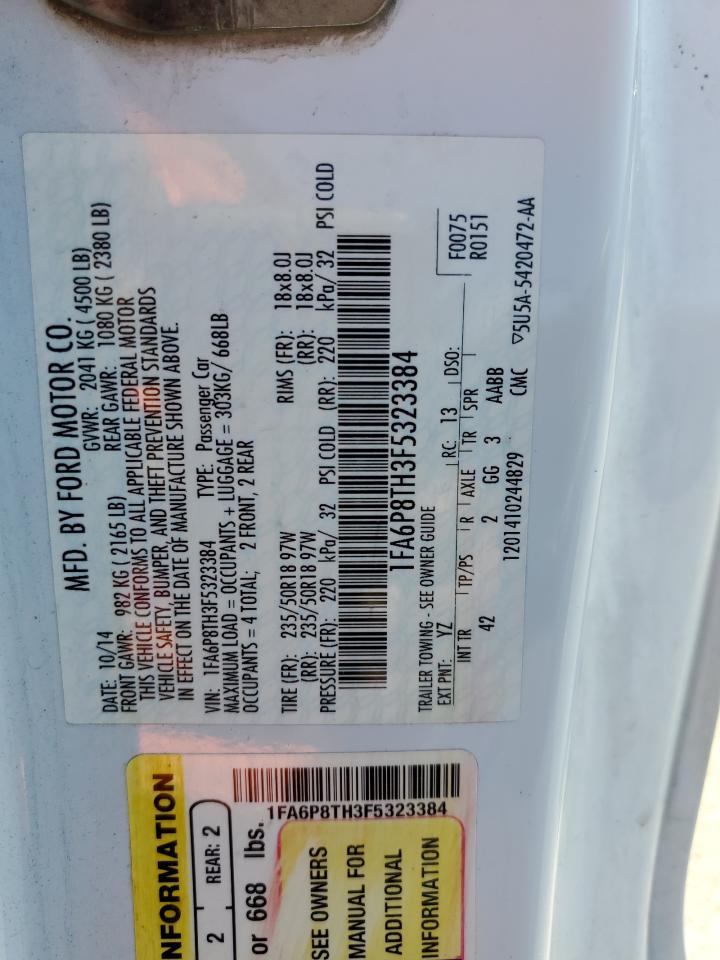 2015 Ford Mustang VIN: 1FA6P8TH3F5323384 Lot: 62133765