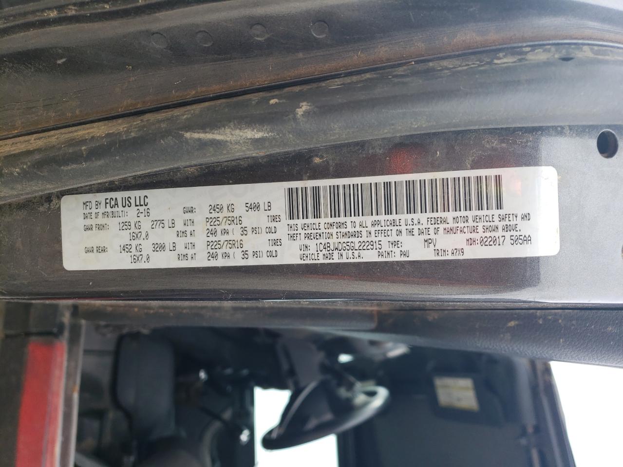 2016 Jeep Wrangler Unlimited Sport VIN: 1C4BJWDG5GL222915 Lot: 63989725