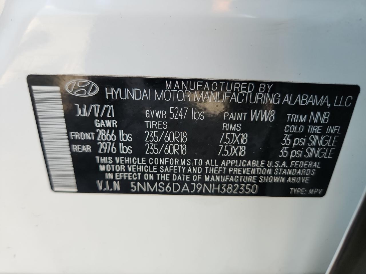 2022 Hyundai Santa Fe Sel VIN: 5NMS6DAJ9NH382350 Lot: 65361825