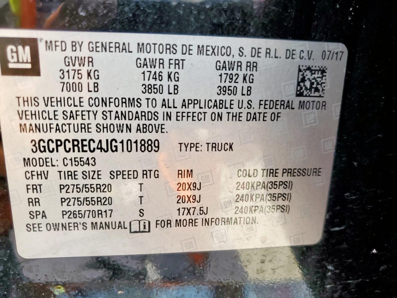 2018 Chevrolet Silverado C1500 Lt VIN: 3GCPCREC4JG101889 Lot: 63504055